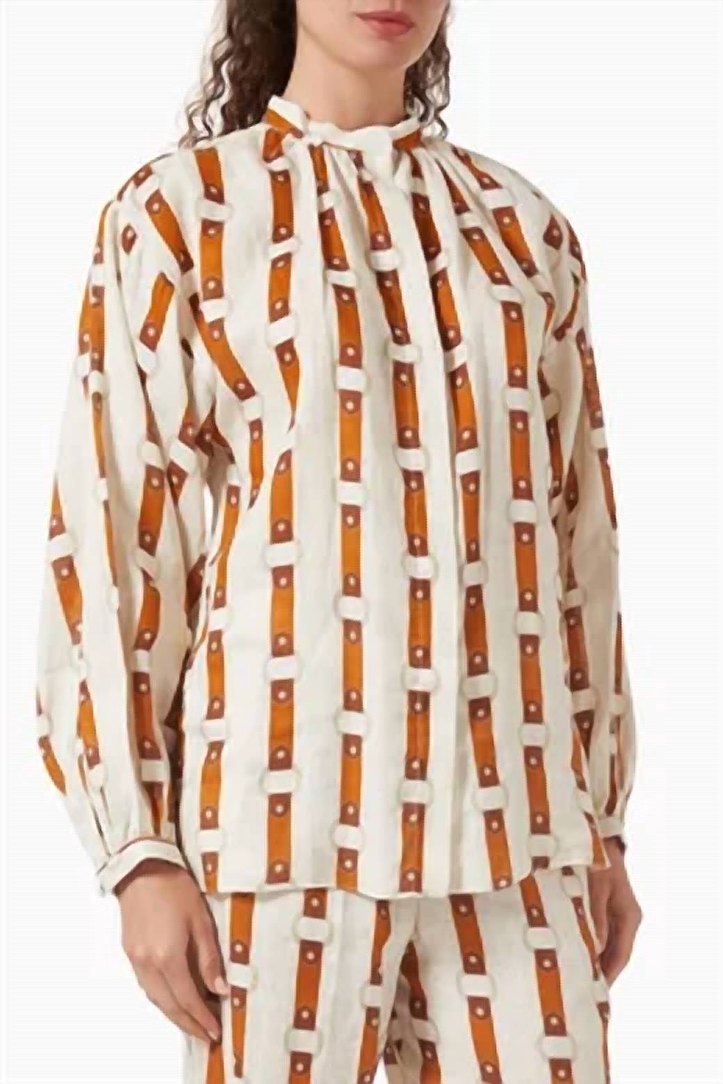 JUAN DE DIOS Don Simon Blouse Linen Shirt in horse reins rie - women's blouse - detail view