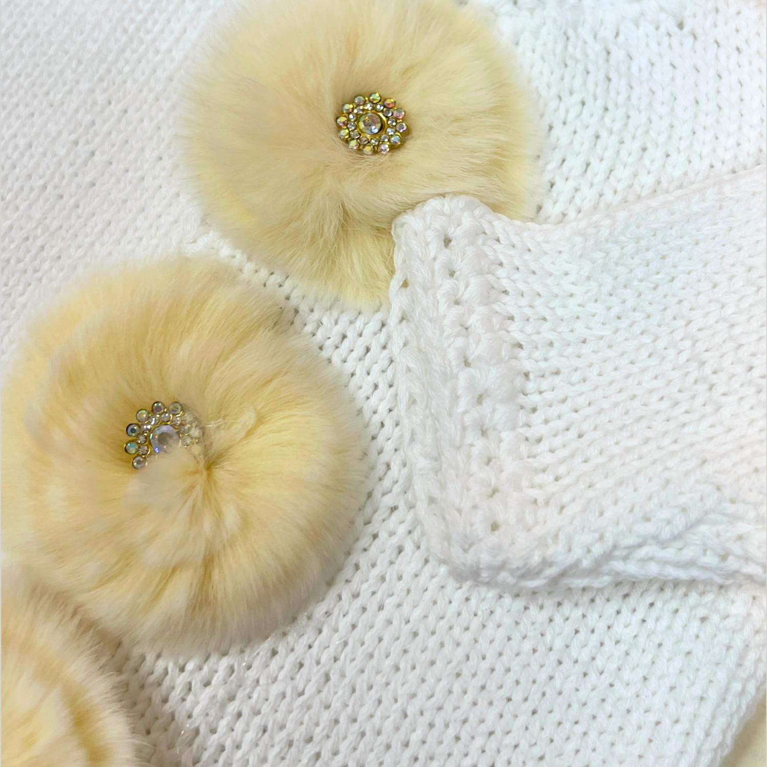 Gita - Girl's 2pc Cotton Sweater With Rabbit Fur Button