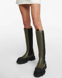 Ganni - Women's Cleated Knee-high Chelsea Boots