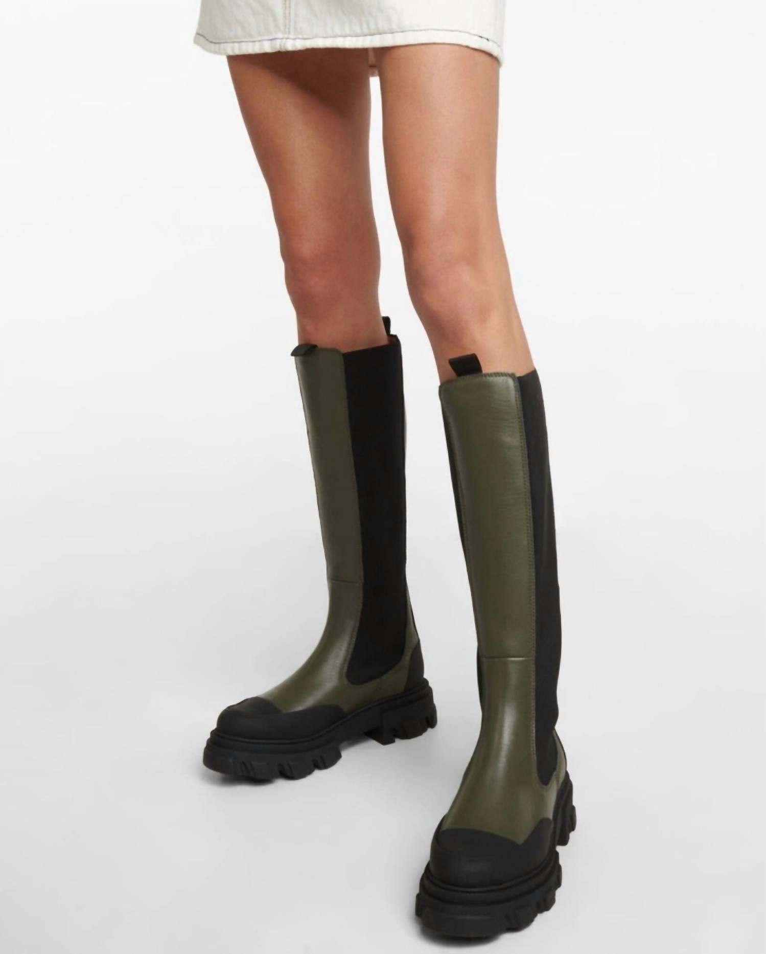 Ganni - Women's Cleated Knee-high Chelsea Boots
