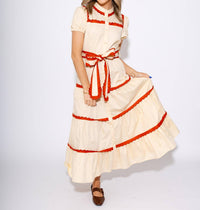 Tcec - Scallop and Stitch Bow Tie Tiered Midi Dress