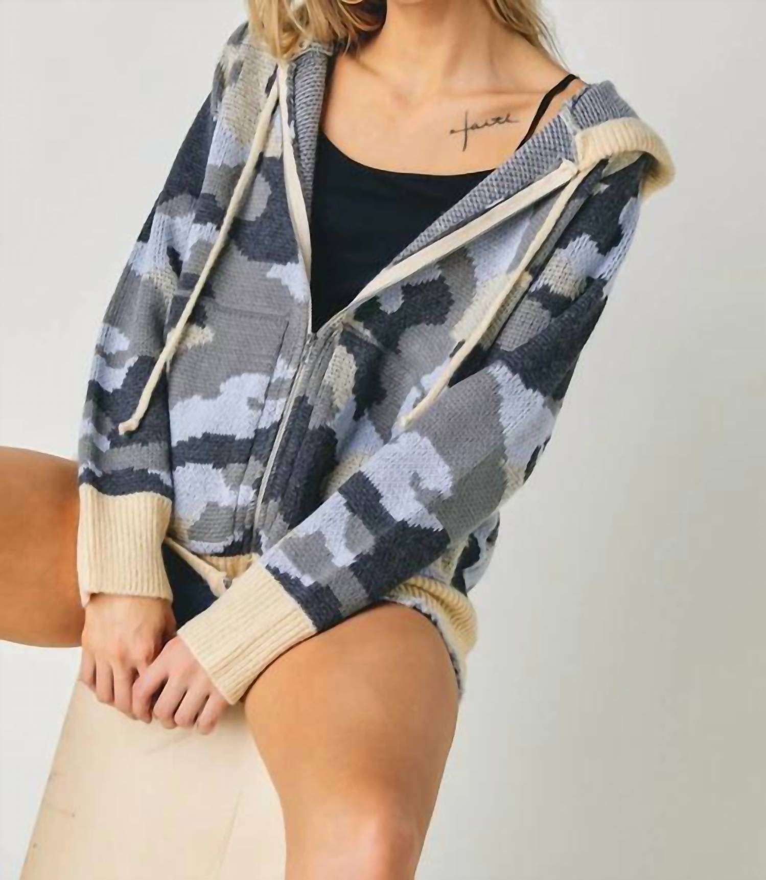 Davi & Dani - Military Zip Up Hoodie - Plus