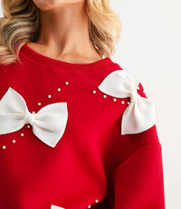 Joh Flora French Scuba Ribbon-bow Top in red white - women's sweater - alternate view
