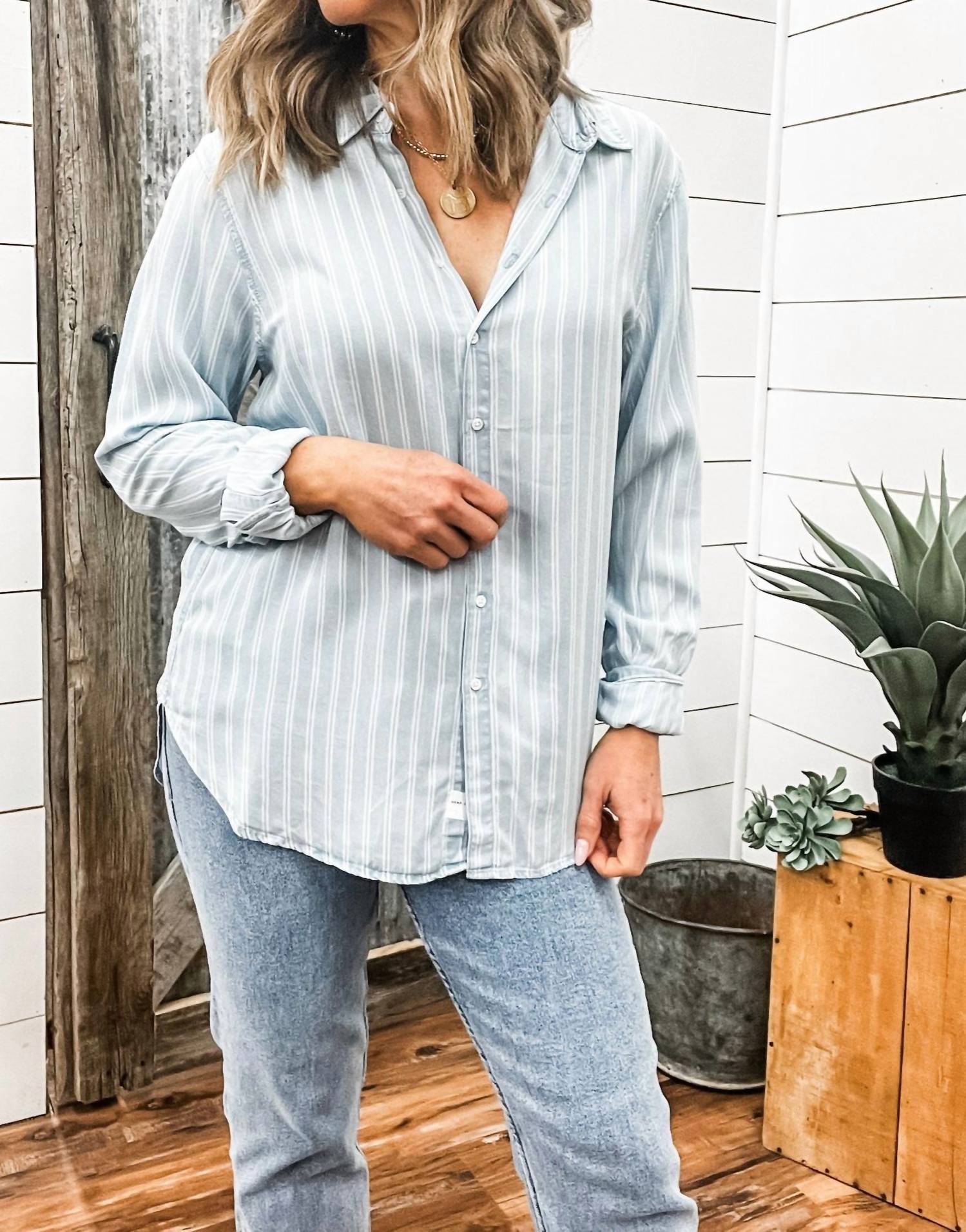 DEAR JOHN DENIM Lolita Button Down Top in straight blue - women's shirt - view 4
