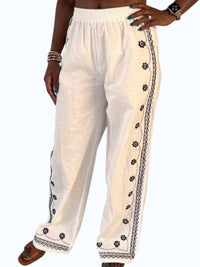 MABLE Santorini Embroidered Pants in white - women's pants