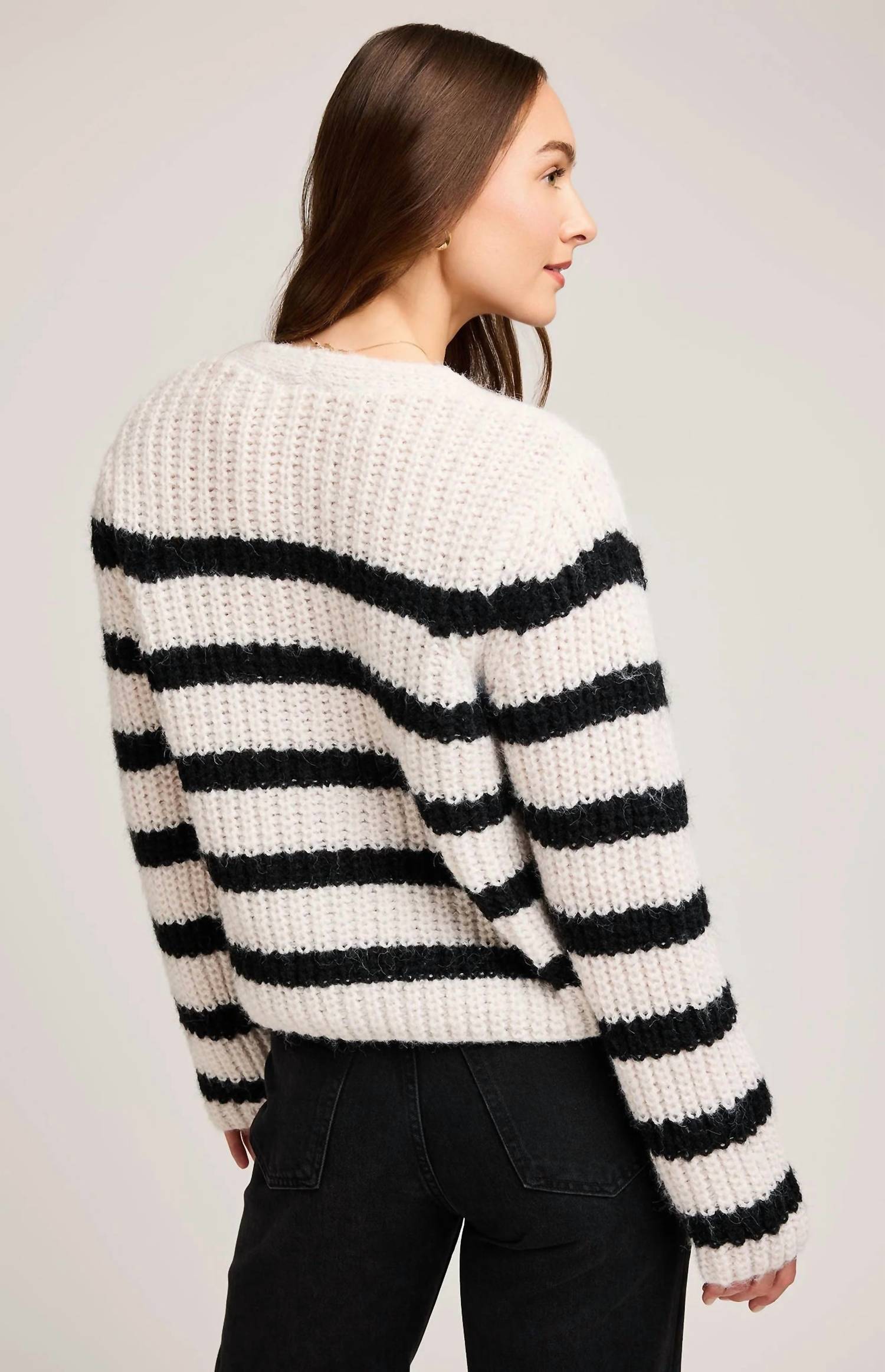 Gentle Fawn Melanie Sweater in black white - women's cardigan - alternate view