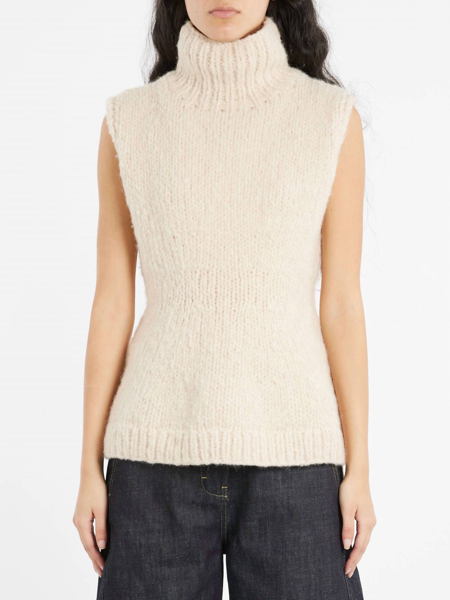 LAUREN MANOOGIAN Handknit Peplum Shell Vest in alabaster - women's jacket - view 4