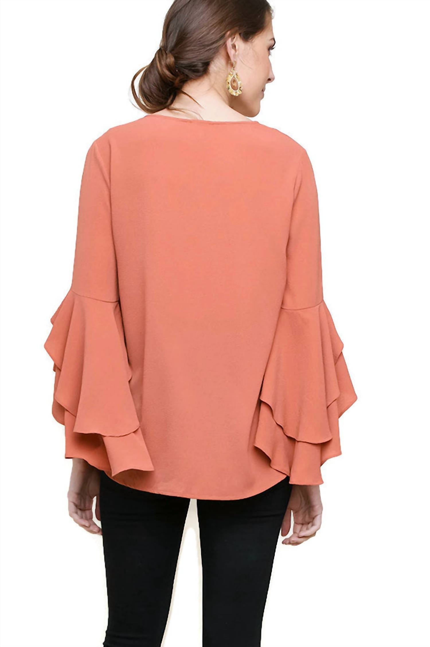 Umgee - Layered Ruffle High Low Sleeve Blouse