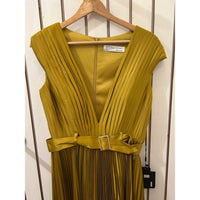 Mac Duggal - Pleated Cap Sleeve Satin Midi Dress