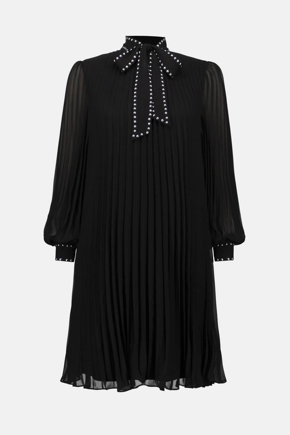 Joseph Ribkoff - Pleated Chiffon A-Line Dress with Neck Tie