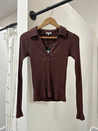 LAmade Women's Harper Collared Henley Top in rust - women's long sleeve top