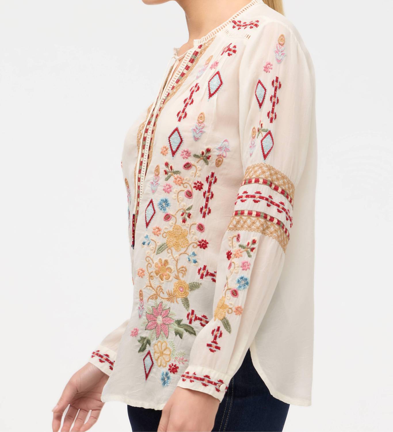 Johnny Was PAULINA SHIRT in ecru - women's blouse - detail view