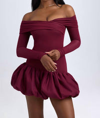 Oh Polly - Serra Modal Off-shoulder Bubble Hem Mini Dress