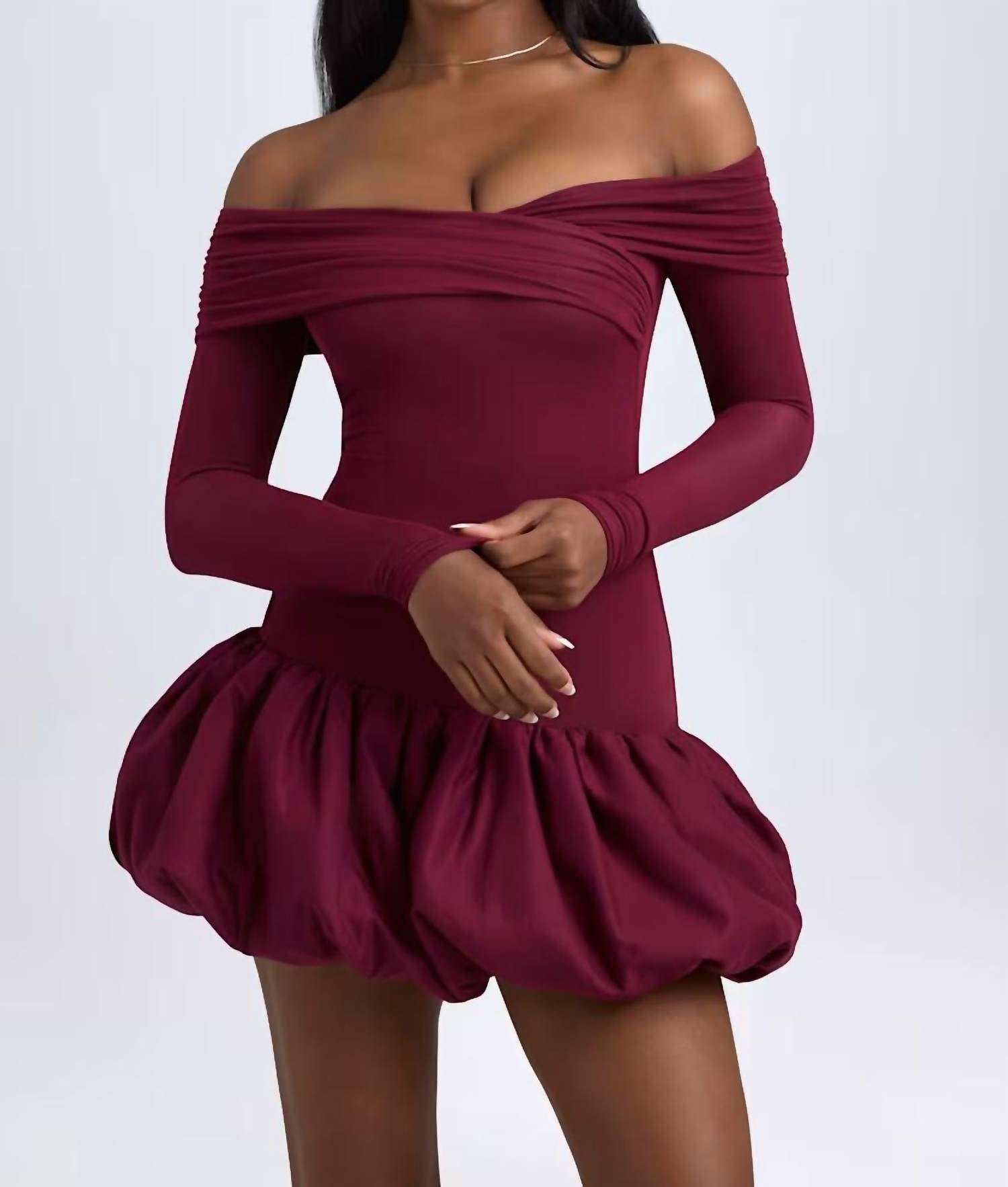Oh Polly - Serra Modal Off-shoulder Bubble Hem Mini Dress