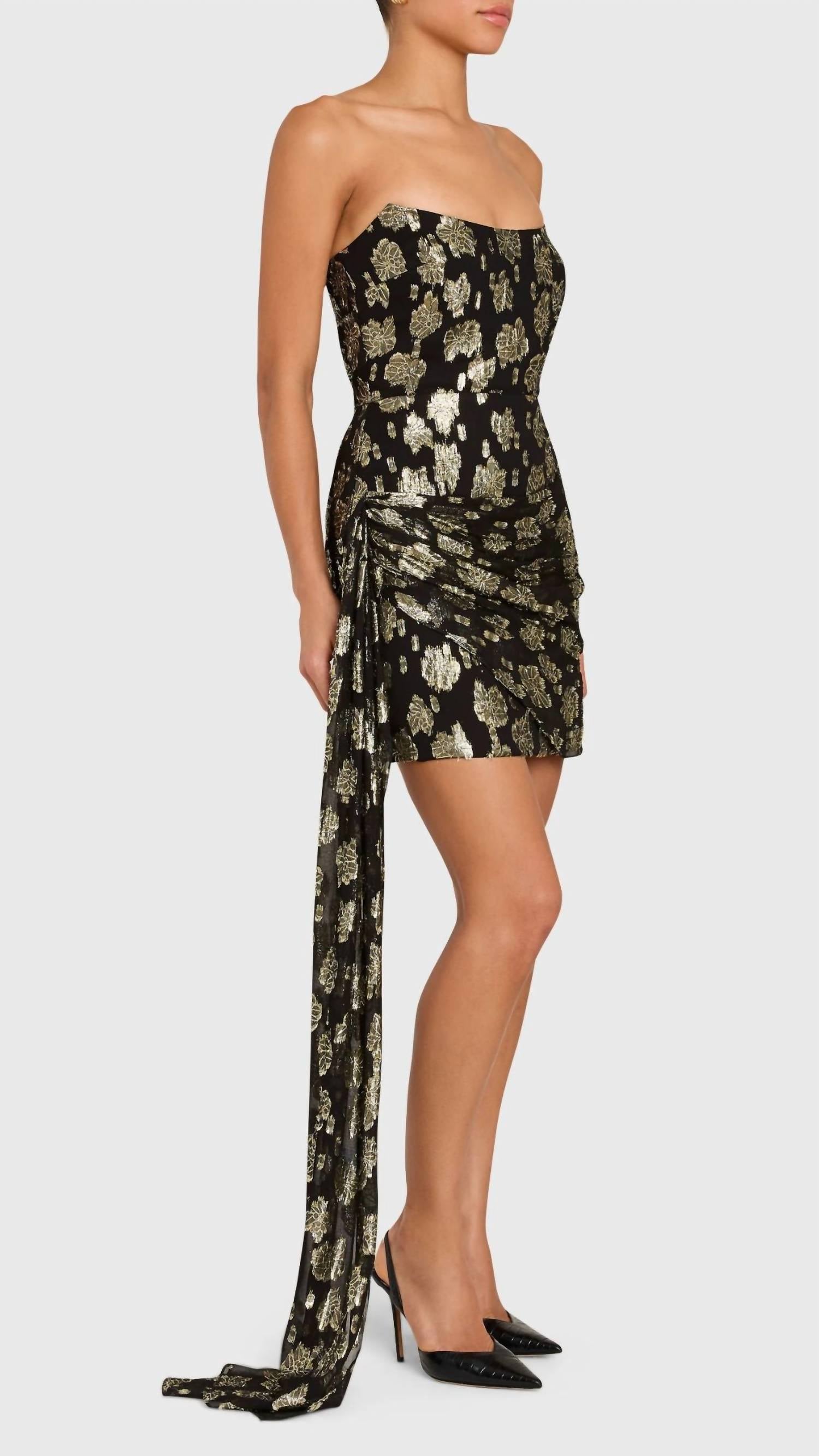 Amanda Uprichard Alaia Midweight Jacquard Dress in black gold - women's dress - alternate view