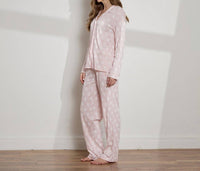 The Sleep Code Women's Printed Organic Pima Cotton Long Pj Set in rose quartz floral - women's item - alternate view