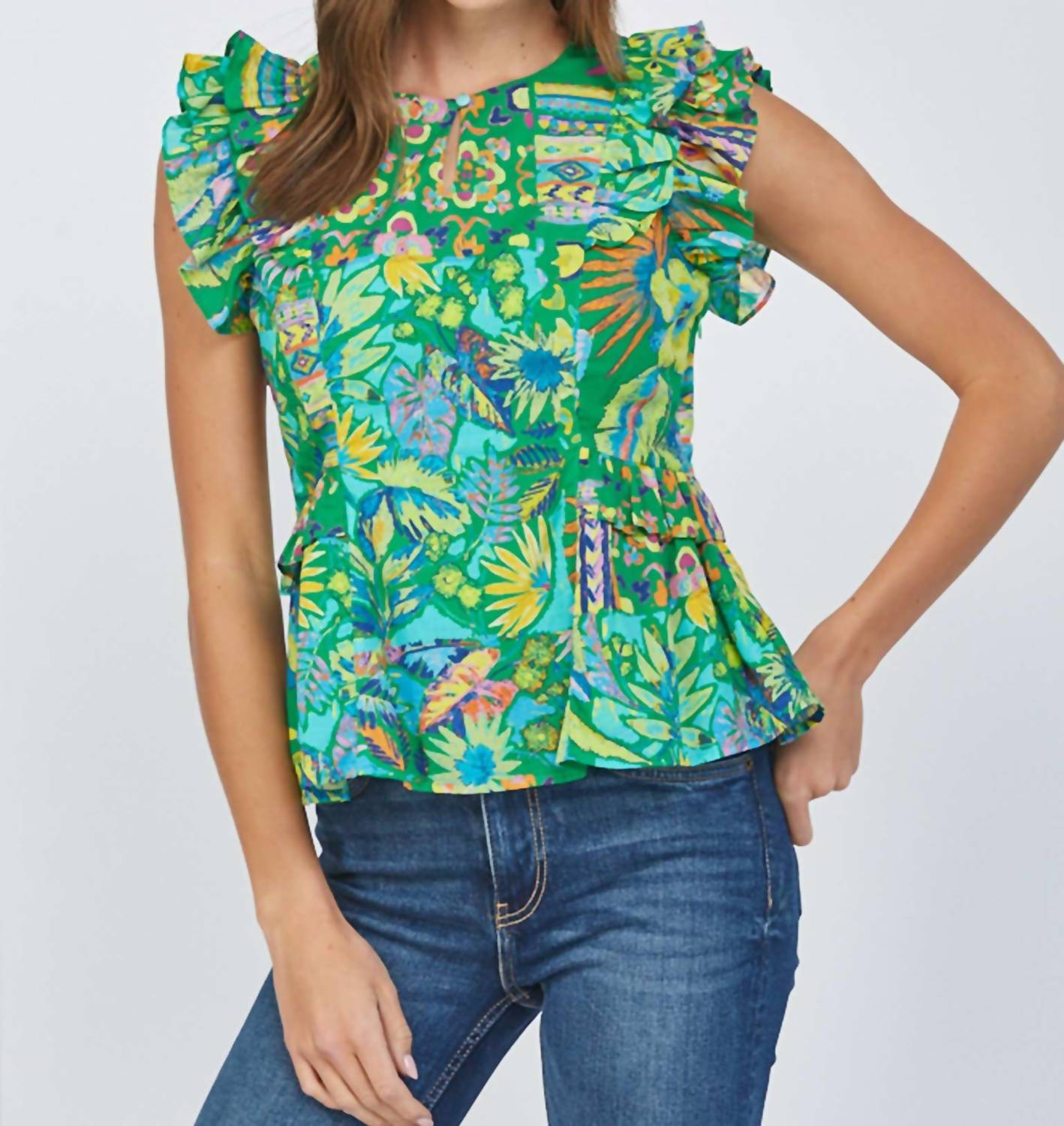 Fate - Ruffle Cap Sleeve Peplum Top