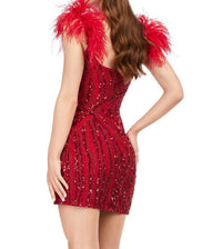 ASHLEYlauren Sweetheart Feather Straps Beaded Dress in red - women's dress - detail view