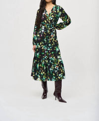 Joseph Ribkoff - Abstract Camo Belted A-line Midi Dress