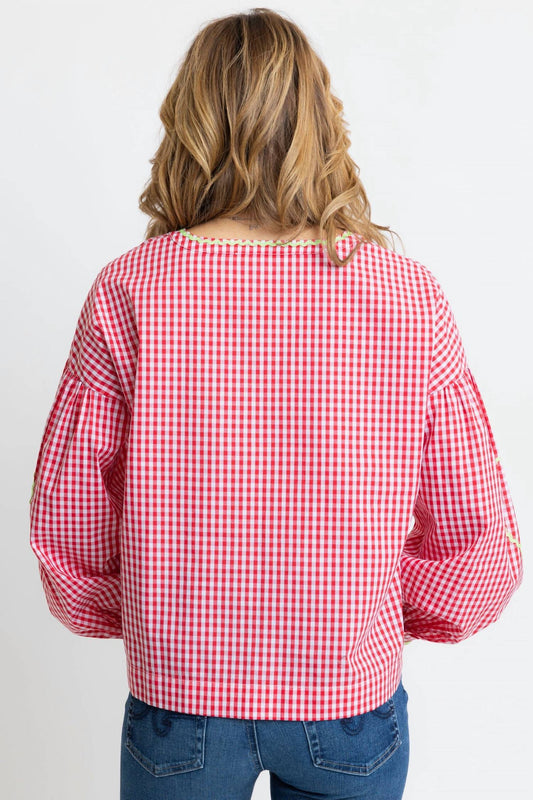 Karlie - Vintage Check Ric Rac Heart Tie Top