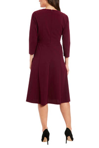 London Times - Seamed Side Tab Fit & Flare Midi Dress