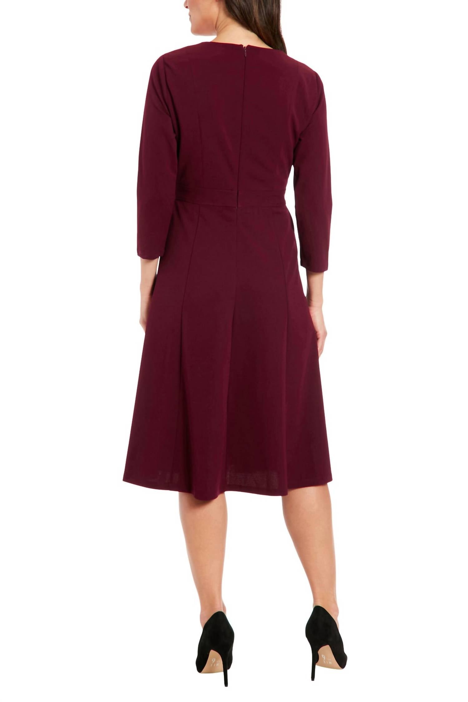 London Times - Seamed Side Tab Fit & Flare Midi Dress