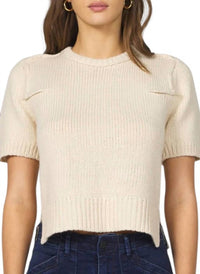 DEAR JOHN DENIM Short Sleeve Knit Sweater Top in natural - women's sweater - detail view