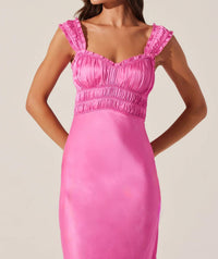 Astr - Enola Satin Smocked Midi Dress