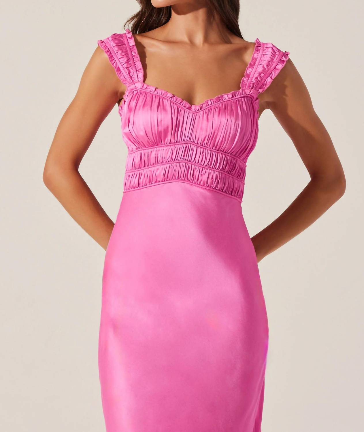 Astr - Enola Satin Smocked Midi Dress