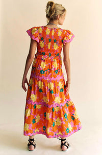 Davi & Dani - Floral Flutter Sleeve Midi Dress