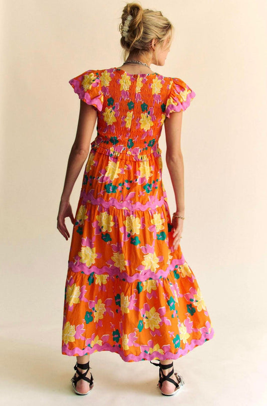 Davi & Dani - Floral Flutter Sleeve Midi Dress