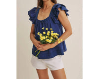 In February - Cotton Poplin Ruffle Sleeve Top