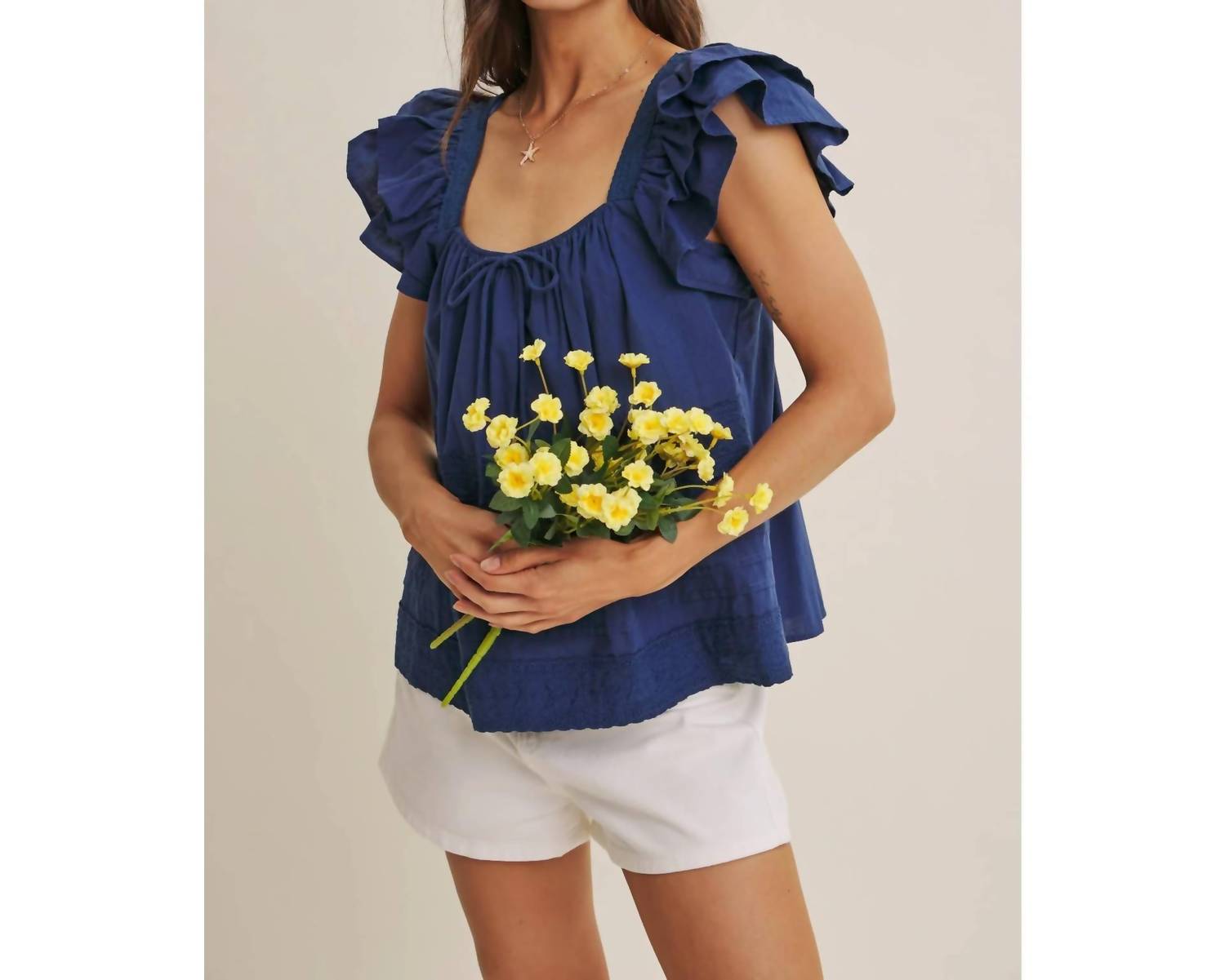 In February - Cotton Poplin Ruffle Sleeve Top