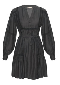 Gold Hawk Denim Tencel Lace Trim Dress in dark grey - women's dress - view 4