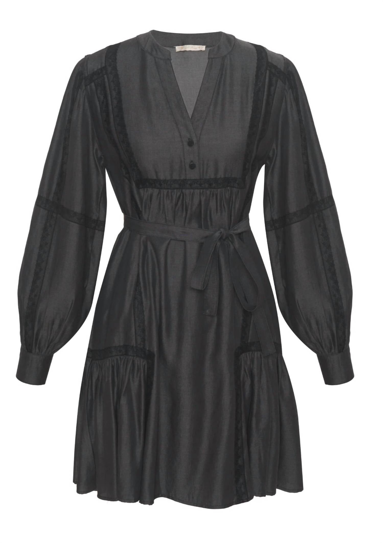 Gold Hawk Denim Tencel Lace Trim Dress in dark grey - women's dress - view 4