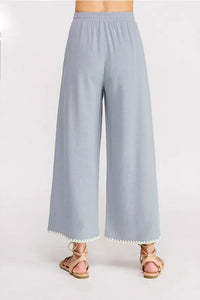 Allie Rose - Embroidered Soft Linen Elastic Waist Ankle Pants