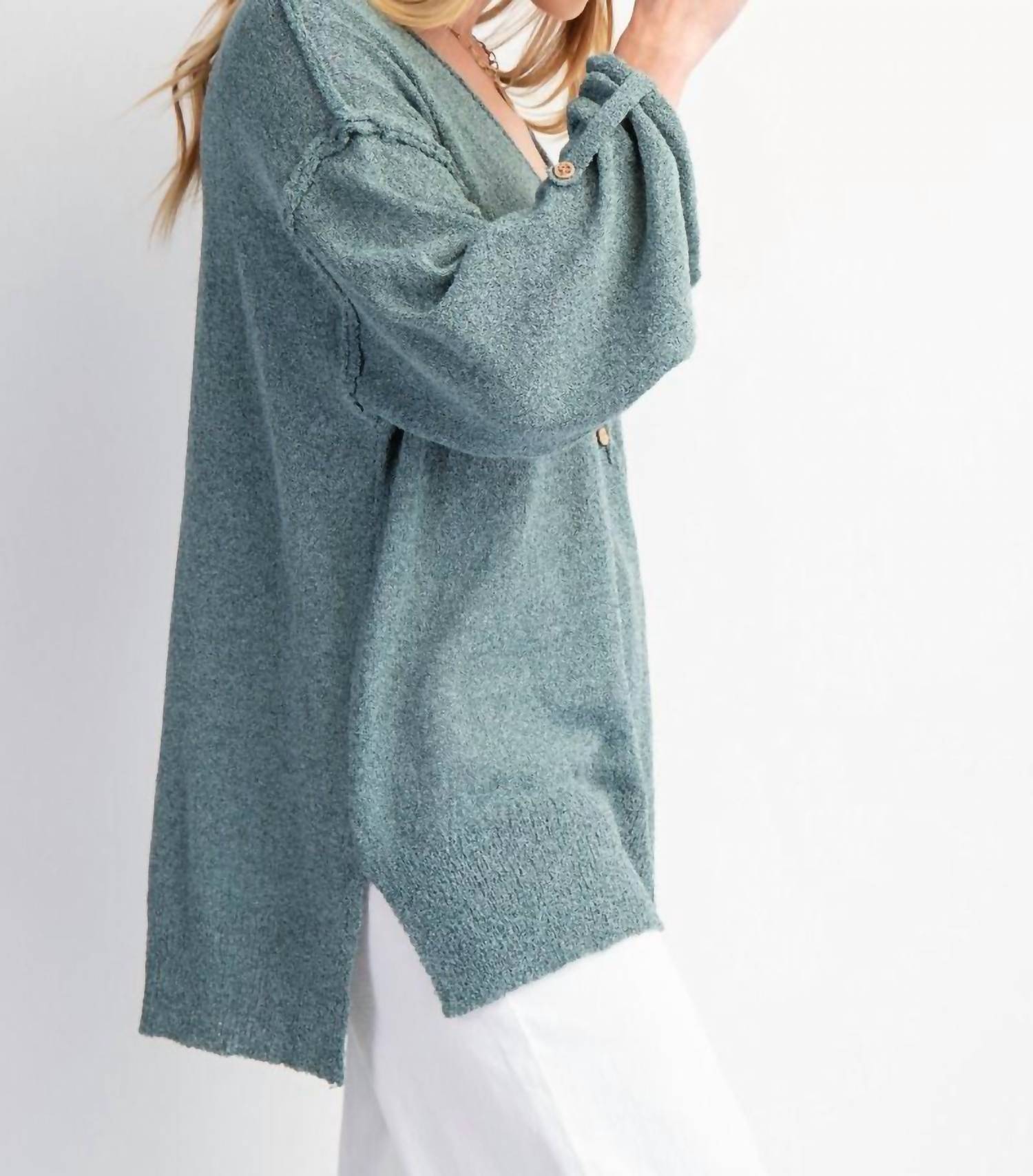 Easel - V-neckline Knit Button Detail Sweater