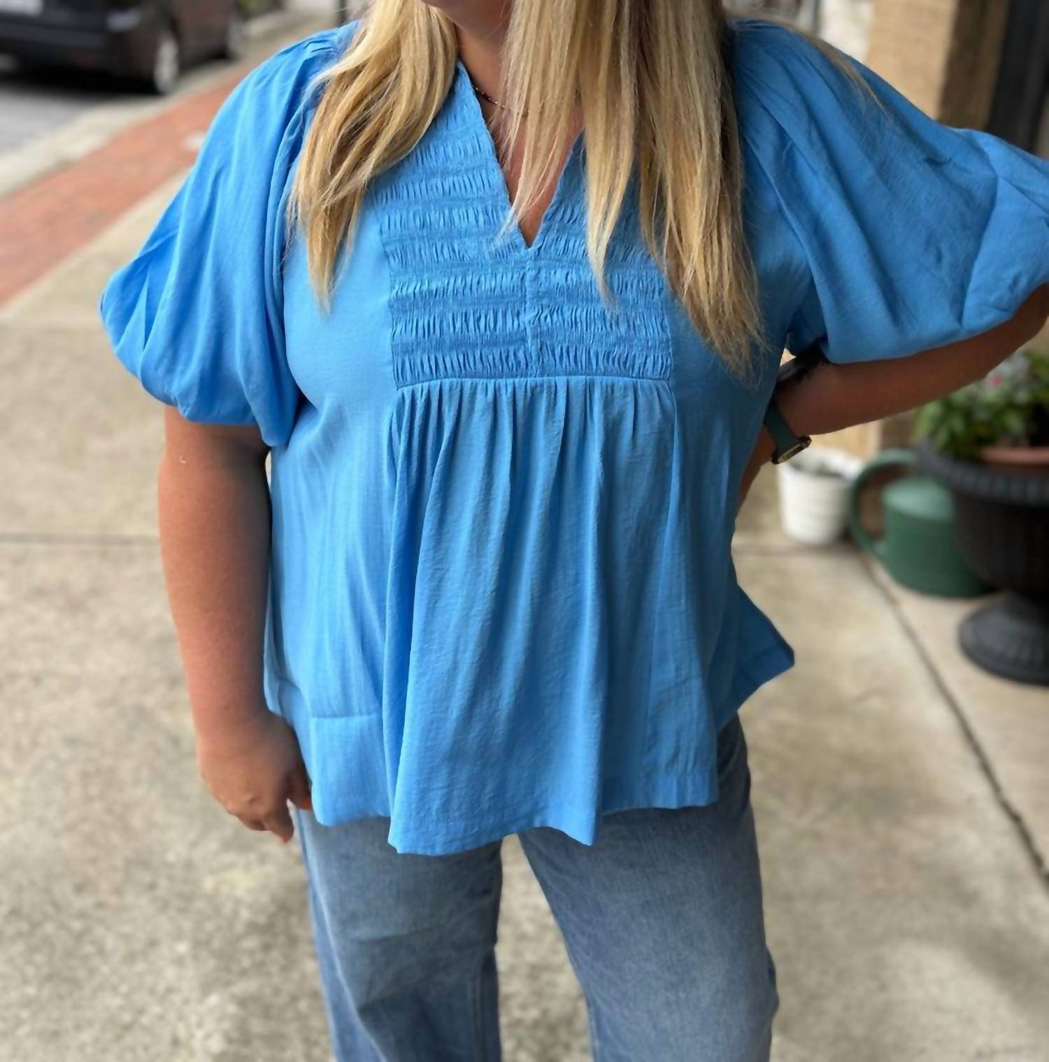 Umgee - Smocked Puff Sleeve Top
