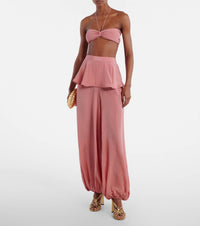 ADRIANA DEGREAS Solid Bandeau Halter Bikini Top in vintage rose - women's swimwear