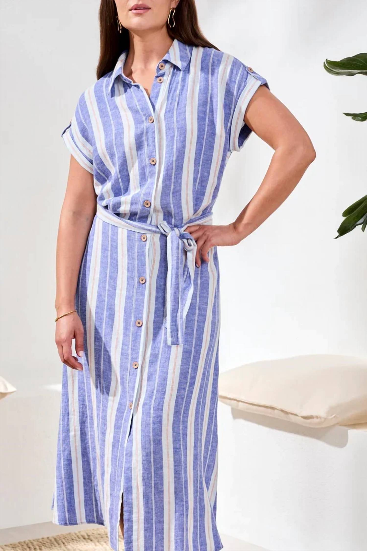 Tribal - Linen Blend Short Sleeve Dress