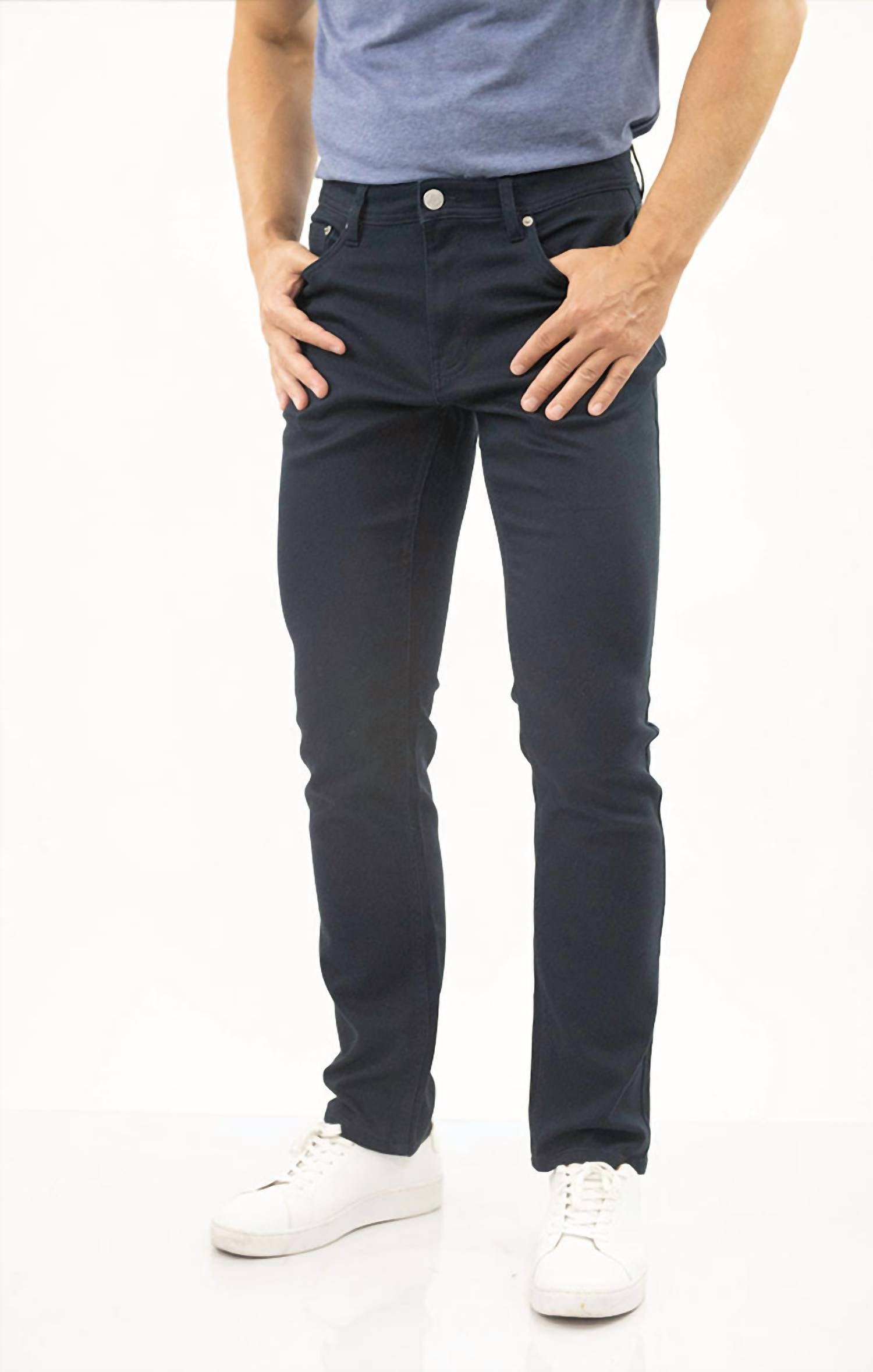 JACHS NEW YORK Straight Fit 5 Pocket Summer Commuter Pants in black - men's pants - detail view
