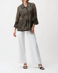Joseph Ribkoff - Satin Mesh Striped 3/4 Bell Sleeves Jacket
