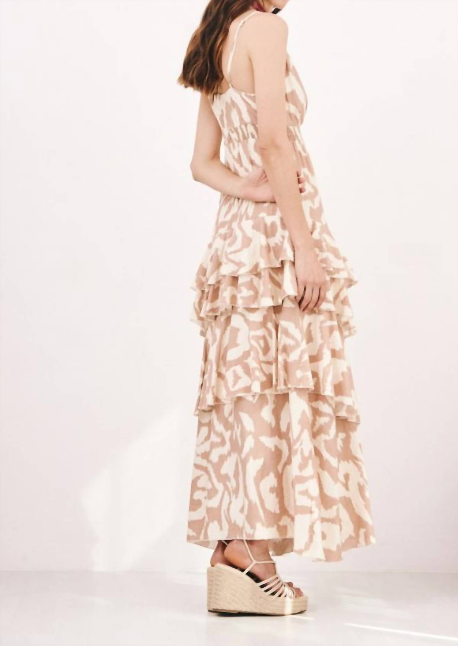 Mint Exclusives Lilith Ruffle Maxi Dress in sand - women's dress - alternate view