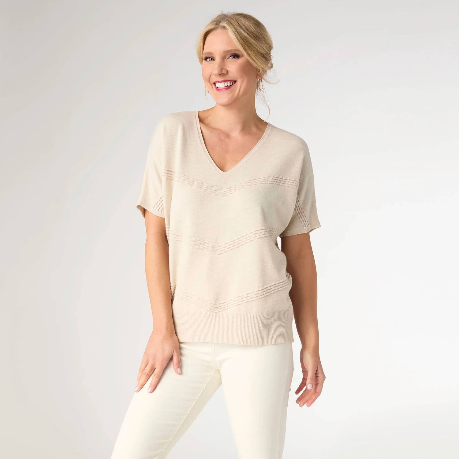 Coco + Carmen - Lightweight Heavenly-luxe Short Sleeve V-neck Sweater