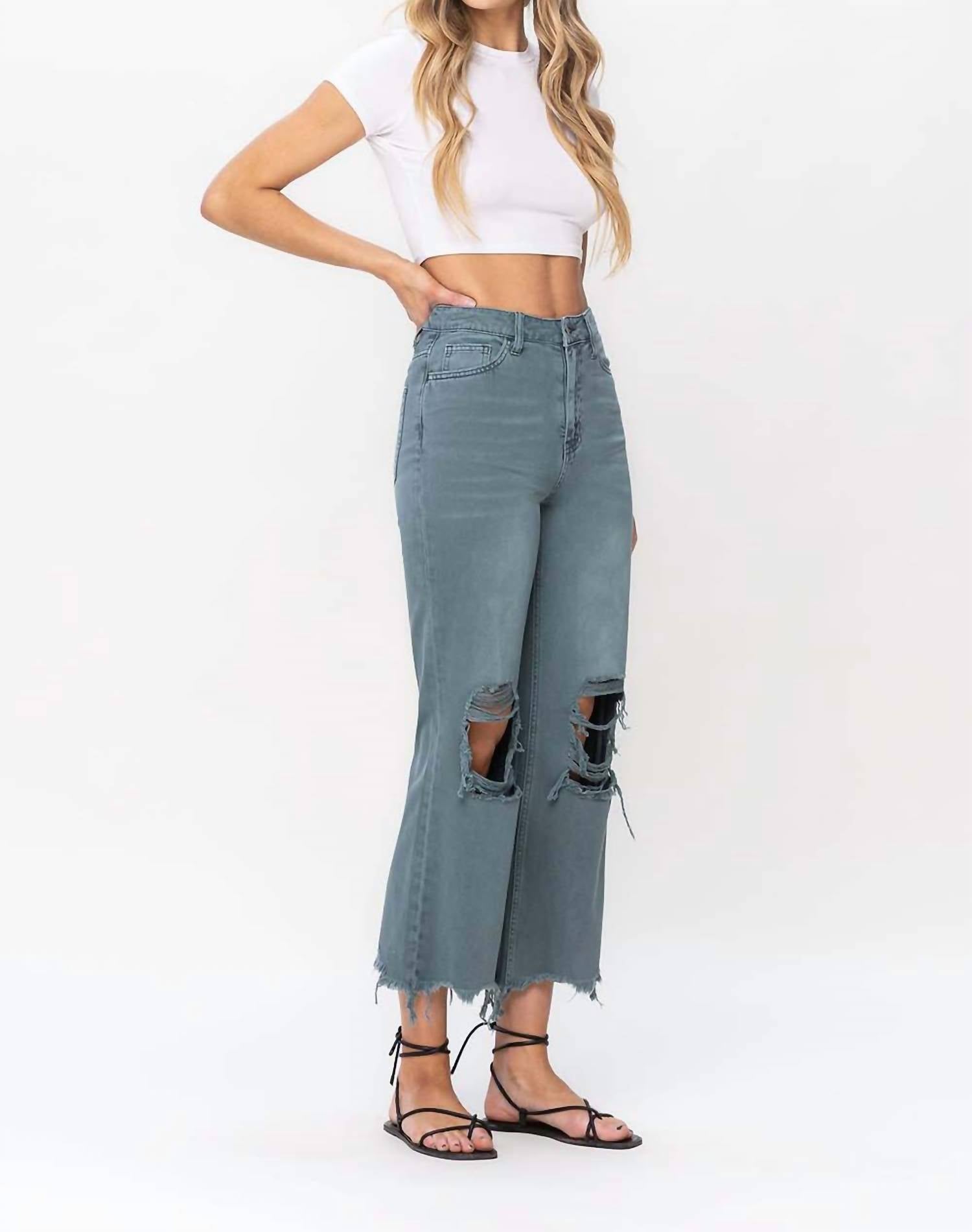 Vervet By Flying Monkey - 90's Vintage Super High Rise Crop Deconstructed Flare Jeans