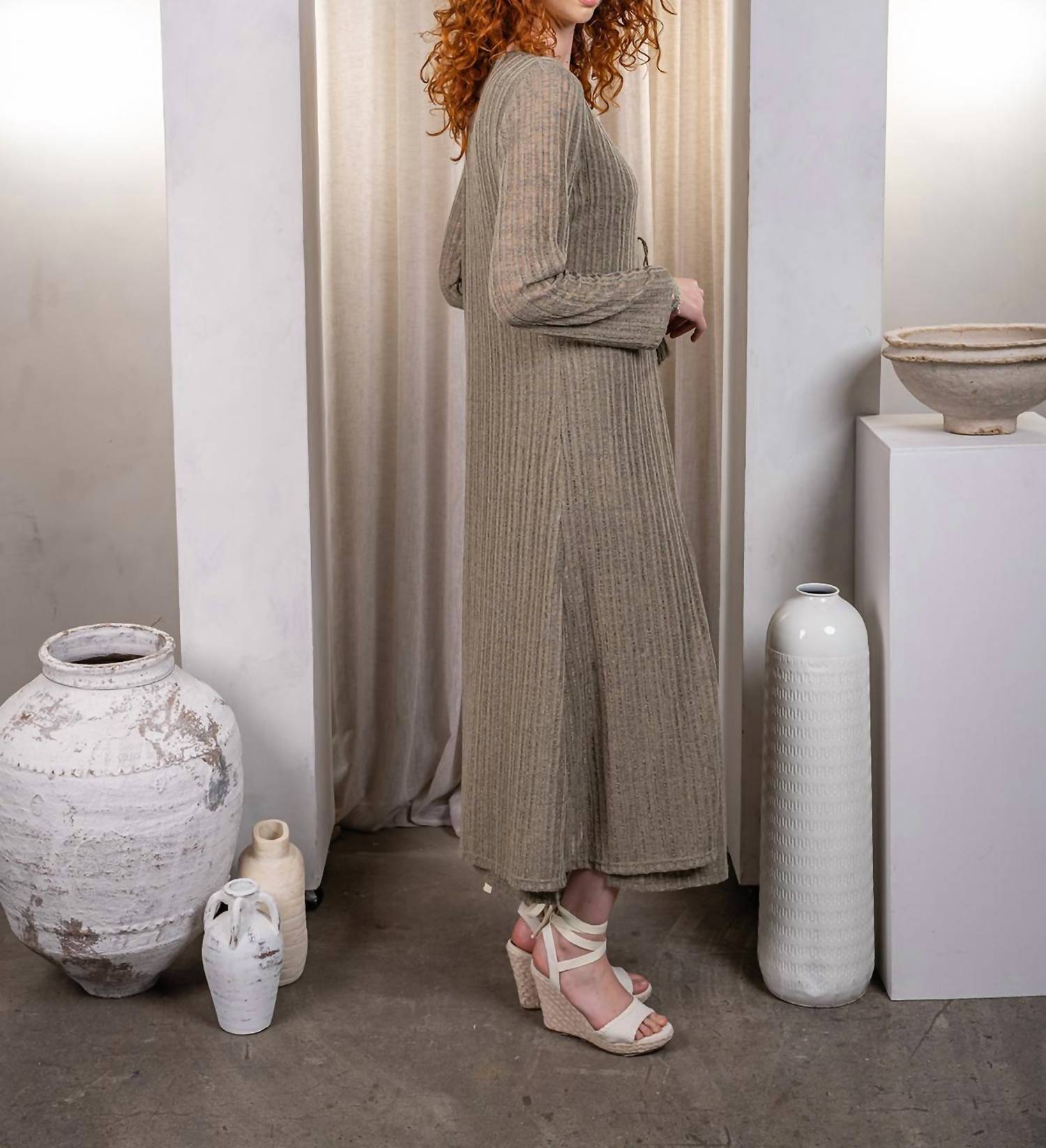 Paparazzi - Needle Out Knit Tie Front Maxi Duster