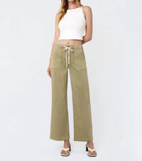 Vervet By Flying Monkey - High Rise Elastic Drawstring Baggy Wide Jeans