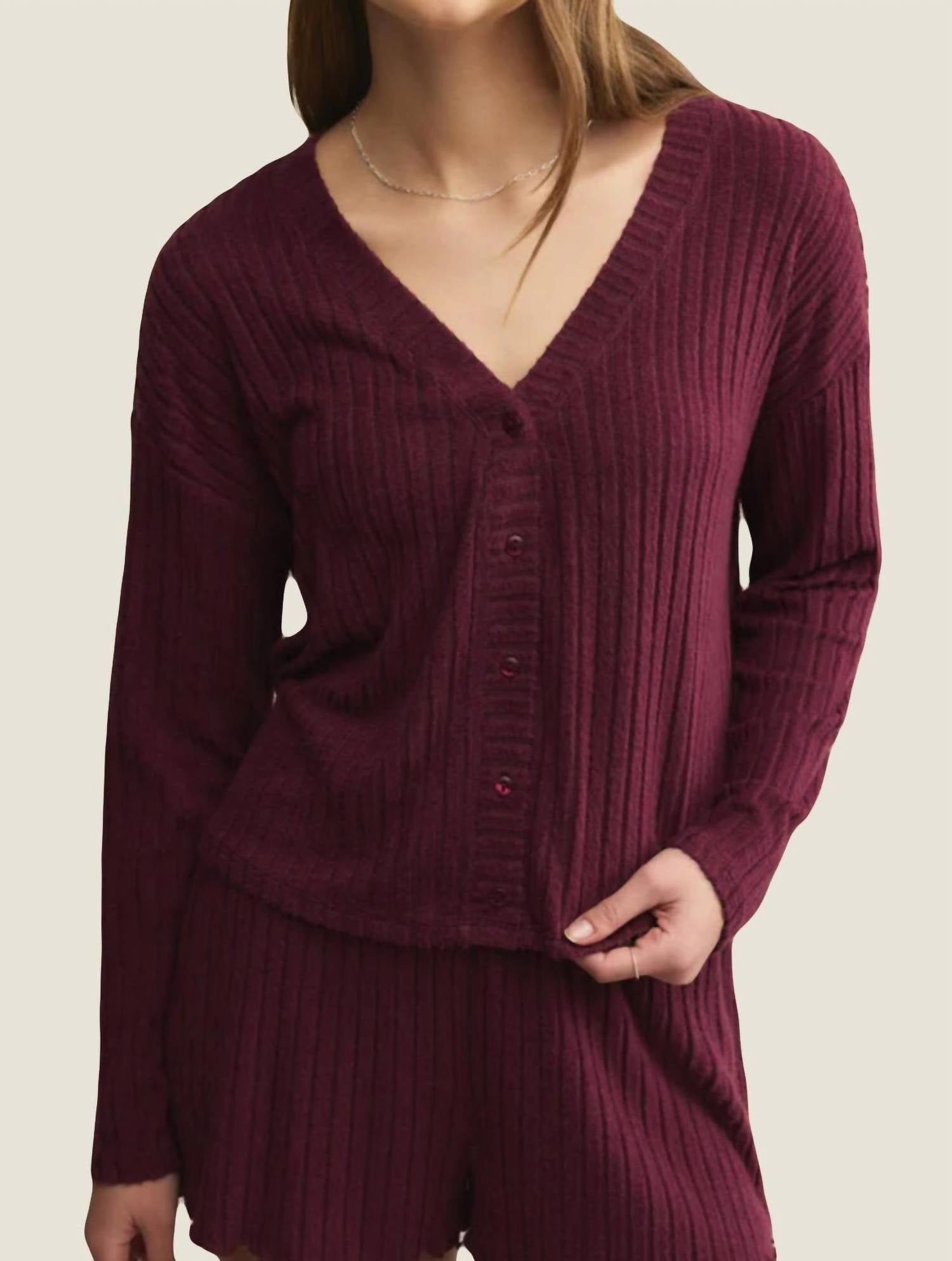 Z Supply Mara Ribbed Cardigan in merlot - women's cardigan