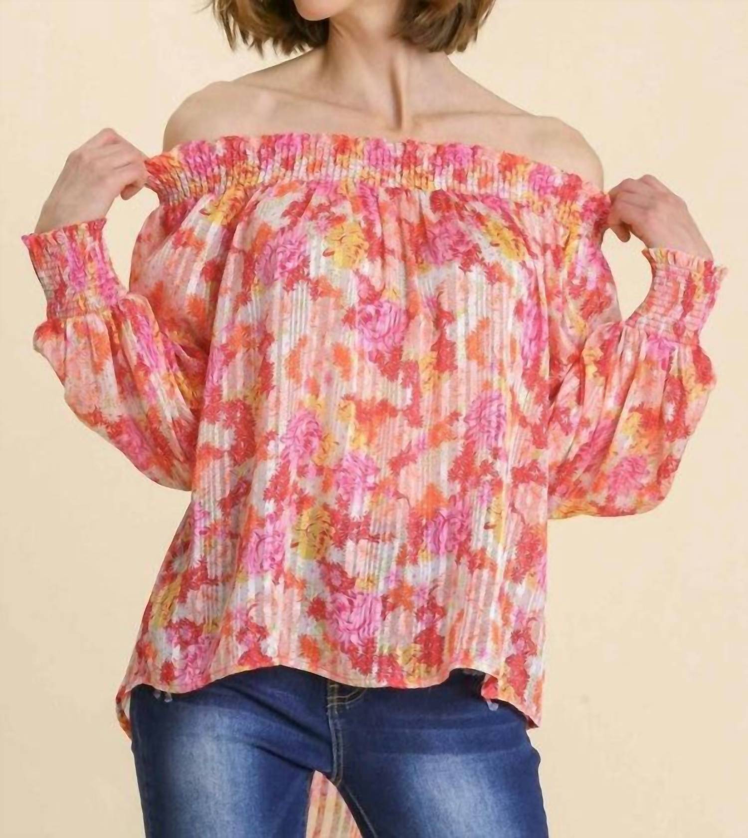 Umgee - Sheer Floral Off The Shoulder Top