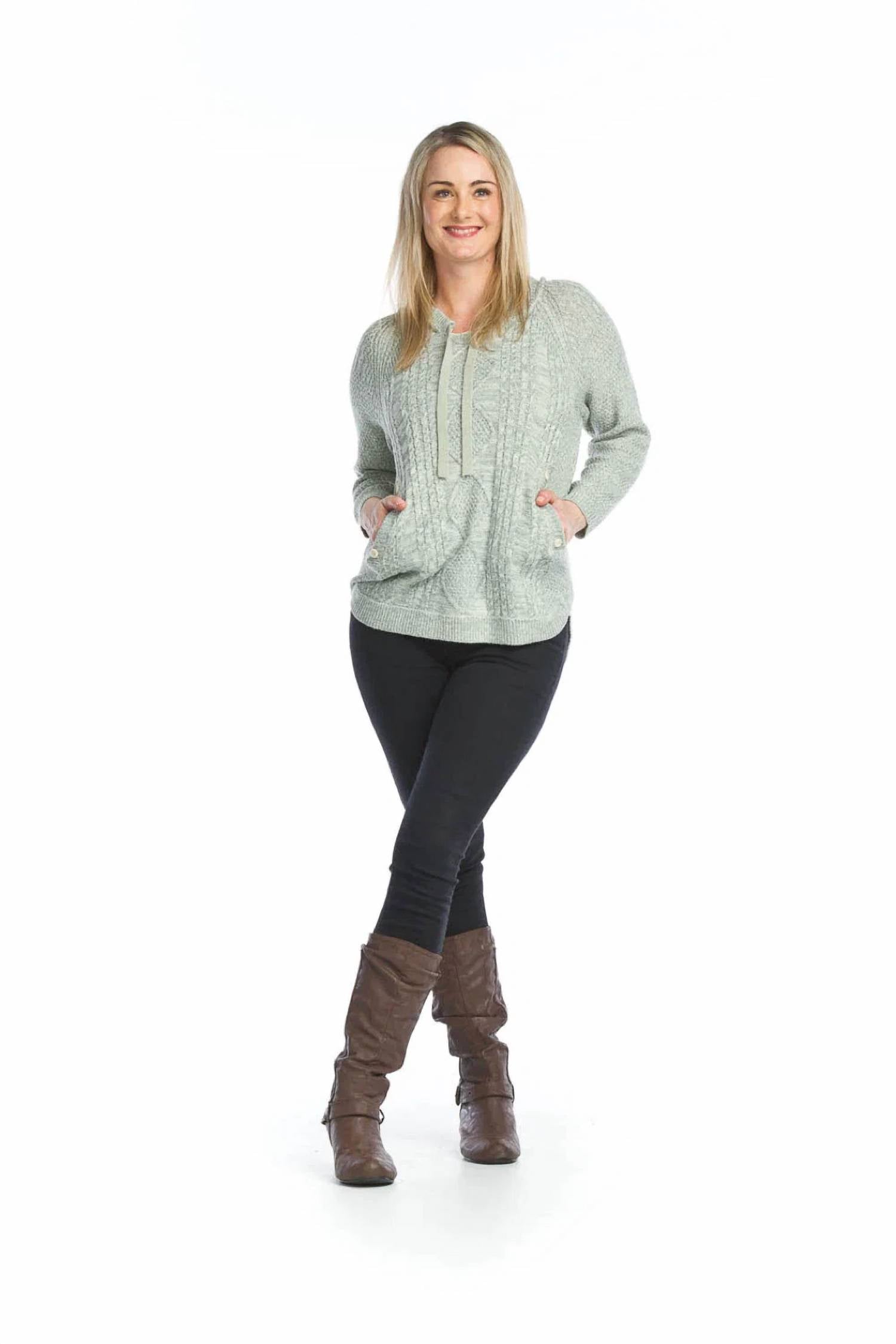 Papillon - Cable Knit Hooded Sweater With Pockets